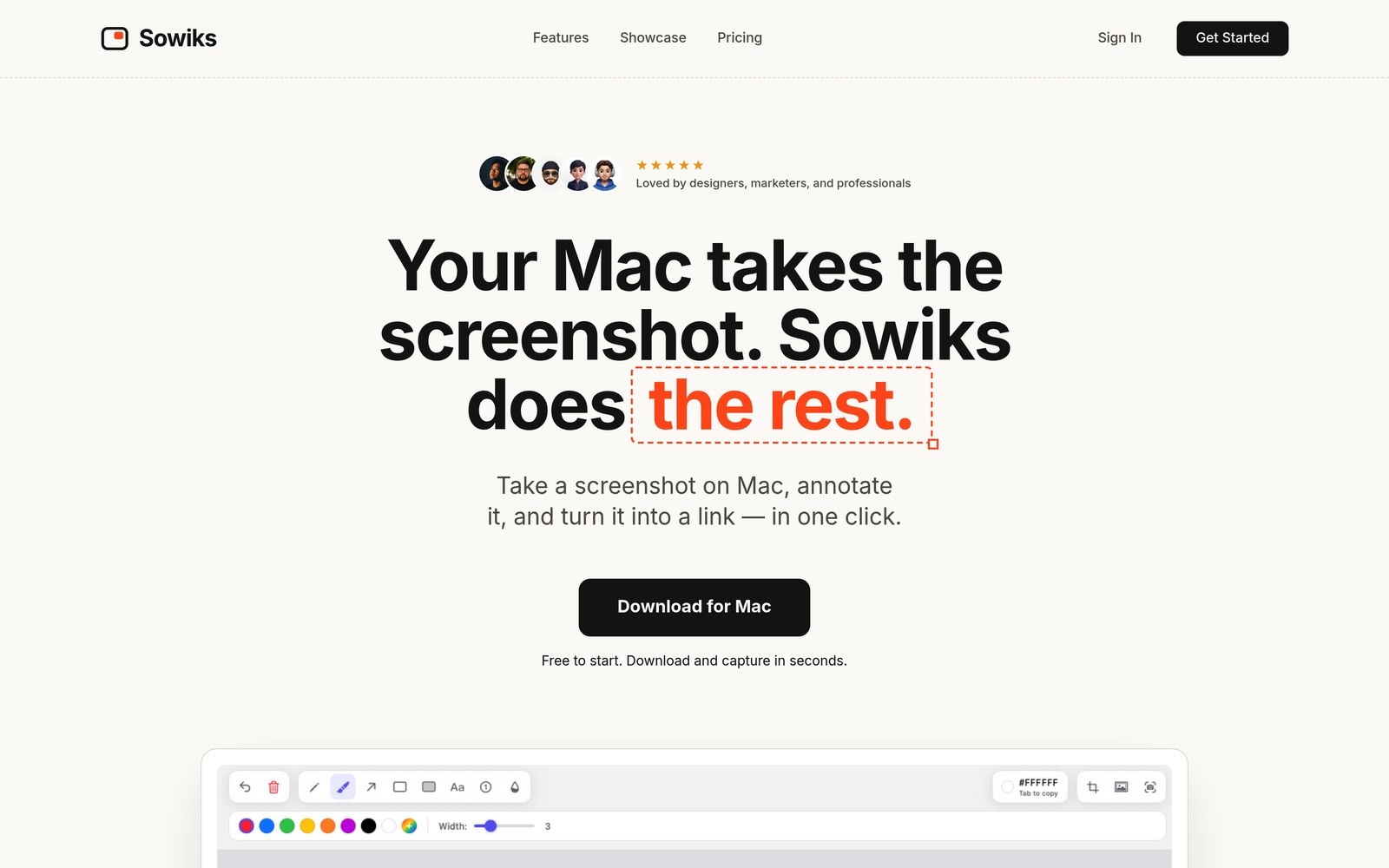 Sowiks screenshot app homepage for Mac